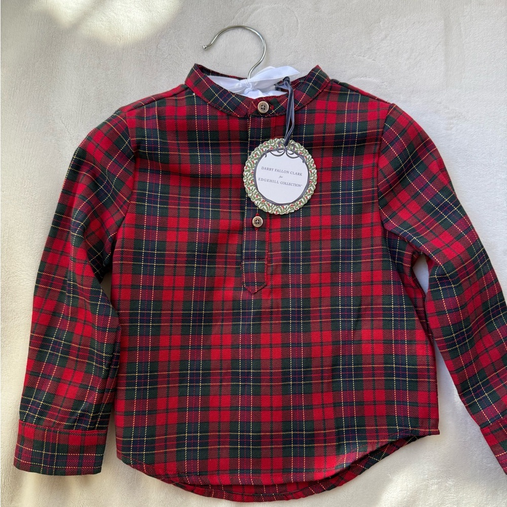 Edgehill Collection Red and Green Plaid Button Down Shirt